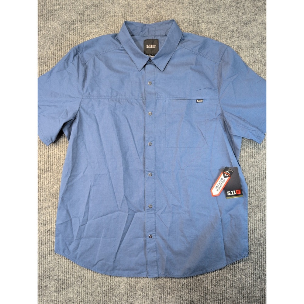 5.11 Tactical Men's 71210 Gunther Ss Solid 678 Ensign Blue L Button Down NWT